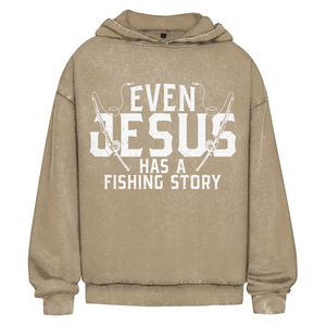 Oversize Washed Hoodie even jesus has a fishing story angler