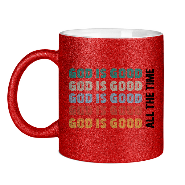 Glitzertasse god is good schriftzug