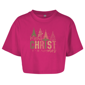 Damen Oversize Crop Top merry christmas