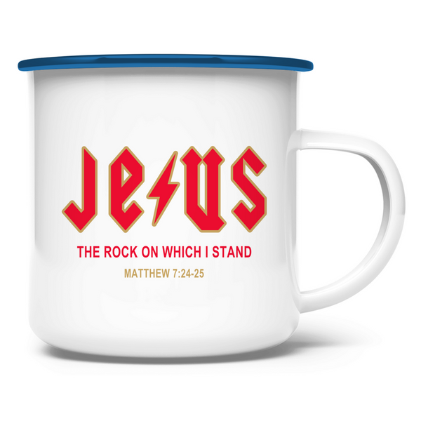 Emaille Tasse jesus the rock matthew 7:24-25