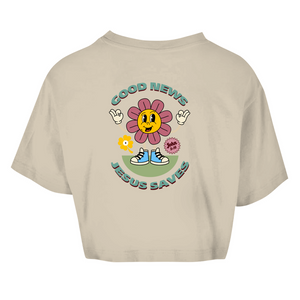 Damen Oversize Crop Top good news jesus saves