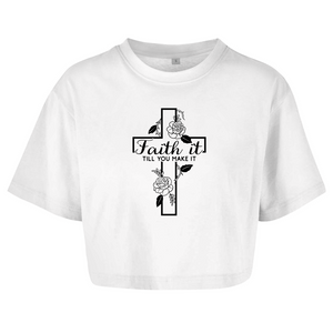 Damen Oversize Crop Top faith it till you make it