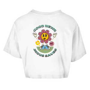 Damen Oversize Crop Top good news jesus saves