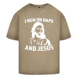 Oversize Washed T-Shirt i run on naps and jesus