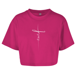 Damen Oversize Crop Top jesus kreuz