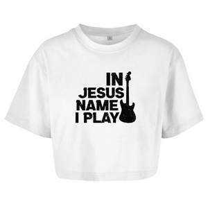 Damen Oversize Crop Top in jesus name i play guitarist