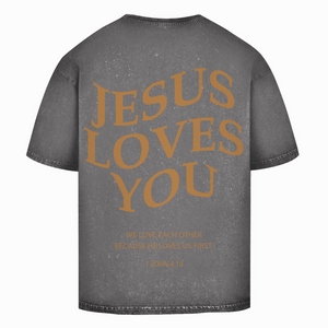 Oversize Washed T-Shirt jesus loves you 1 john 4,19