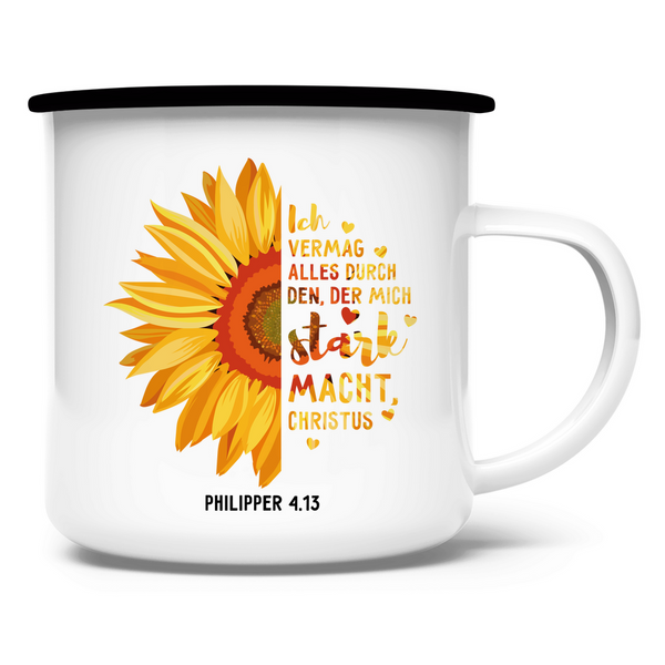 Emaille Tasse sonnenblume ich vermag alles