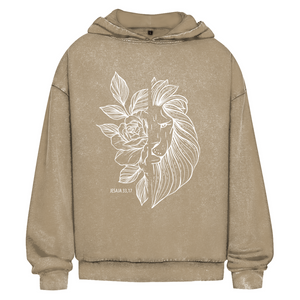 Oversize Washed Hoodie Blume Löwe jesaja 33,17
