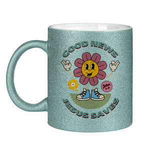 Glitzertasse good news jesus saves