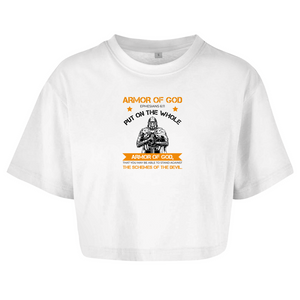Damen Oversize Crop Top armor of god ephesians 6:11