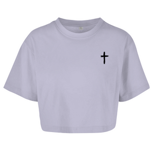 Damen Oversize Crop Top kreuz