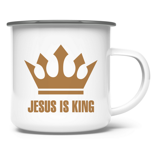 Emaille Tasse jesus is king krone