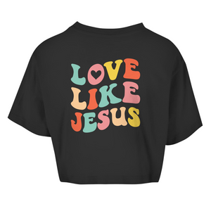 Damen Oversize Crop Top love like jesus retro