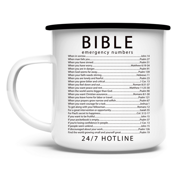 Emaille Tasse bible emegrency numbers