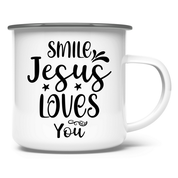 Emaille Tasse smile jesus loves you