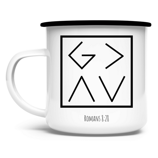 Emaille Tasse got is greater romans 8:28 abkürzung