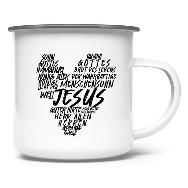 Emaille Tasse jesus herz wordcloud