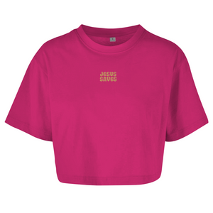Damen Oversize Crop Top jesus saves john 3:16-17