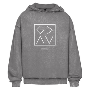 Oversize Washed Hoodie god is greater romans 8:28