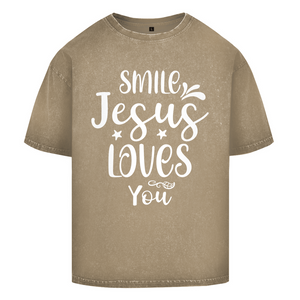 Oversize Washed T-Shirt smile jesus loves you