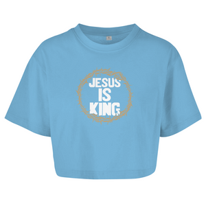 Damen Oversize Crop Topjesus is king dornenkrone