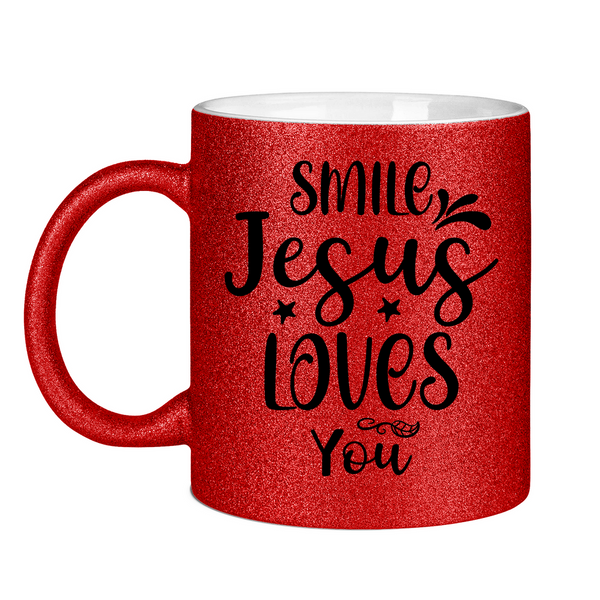 Glitzertasse smile jesus loves you