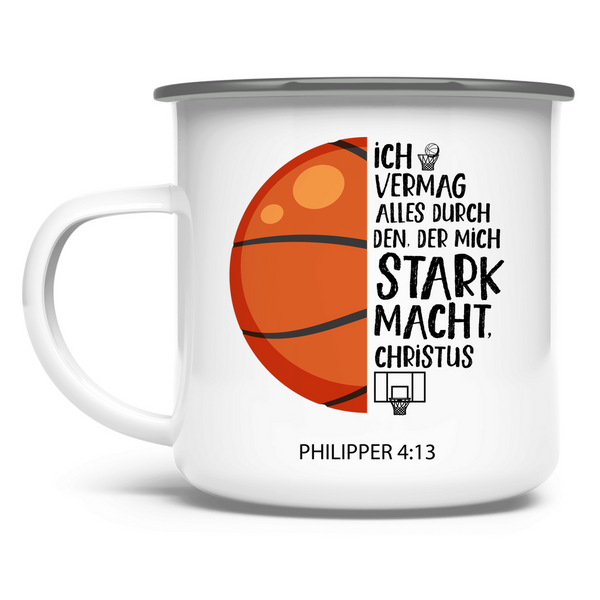 Emaille Tasse der mich stark macht philipper 4:13 basketball