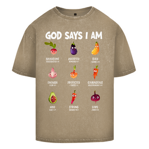 Oversize Washed T-Shirt god says i am handsome