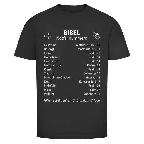 Herren T-Shirt bibel notfallnummern