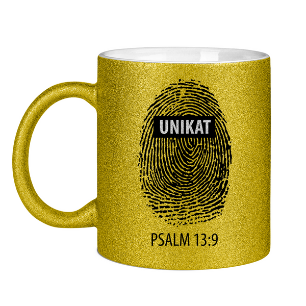 Glitzertasse unikat fingerabdruck psalm 13:9