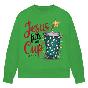 Damen Premium Bio Sweatshirt jesus fills my cup psalm 23.5