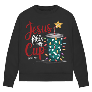 Damen Premium Bio Sweatshirt jesus fills my cup psalm 23.5