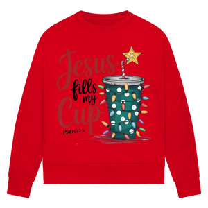 Damen Premium Bio Sweatshirt jesus fills my cup psalm 23.5