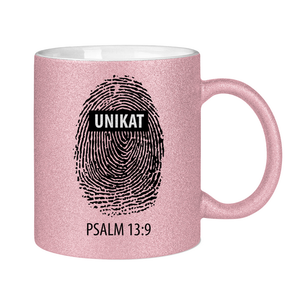 Glitzertasse unikat fingerabdruck psalm 13:9