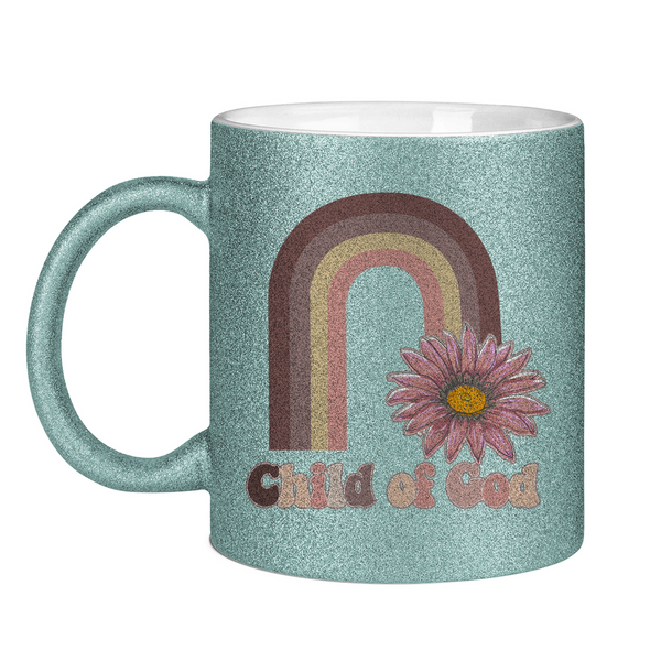 Glitzertasse child of god regenbogen