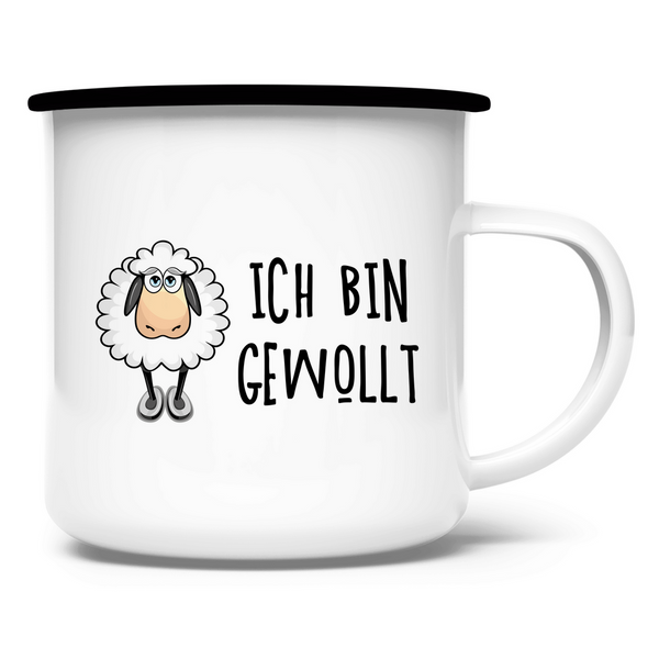 Emaille Tasse schaf ich bin gewollt