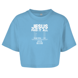 Damen Oversize Crop Top jesus paid it all acts 4:12