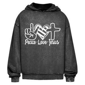 Oversize Washed Hoodie peace love jesus