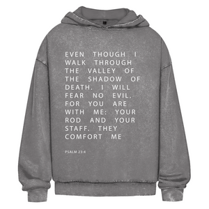 Oversize Washed Hoodie i will fear no evil psalm 23:4