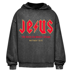 Oversize Washed Hoodie jesus the rock matthew 7:24-25