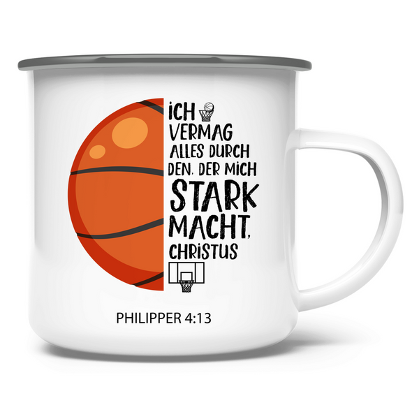 Emaille Tasse der mich stark macht philipper 4:13 basketball