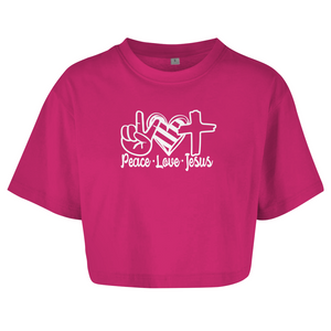 Damen Oversize Crop Top peace love jesus