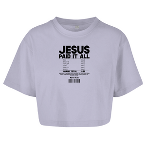 Damen Oversize Crop Top jesus paid it all acts 4:12