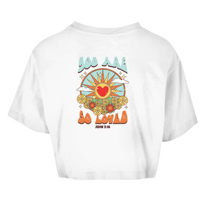 Damen Oversize Crop Top you are so loved john 3:16