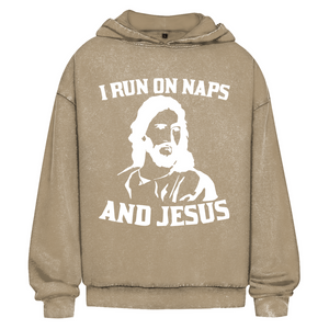 Oversize Washed Hoodie i run on naps and jesus
