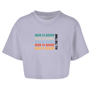 Damen Oversize Crop Top god is good retro