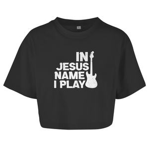 Damen Oversize Crop Top in jesus name i play guitarist