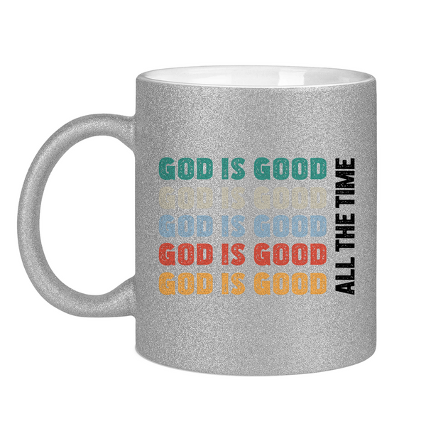 Glitzertasse god is good schriftzug