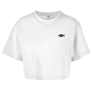 Damen Oversize Crop Top fisch symbol ICHTHYS Jesus